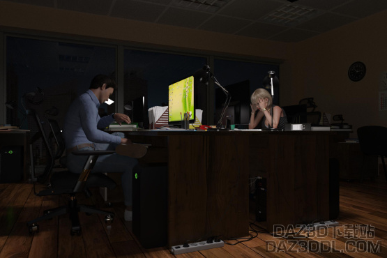 办公室加班和女同事撩骚（多图）_DAZ3D下载站