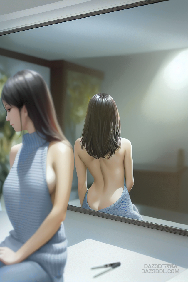 00013-333411598-((masterpiece)), (((best quality))), ((ultra-detailed)),1girl sitting on a table,head down,very sim waist,mirror,reflection,Back.png