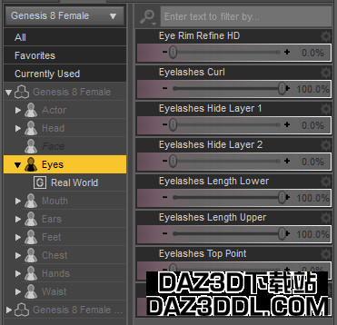 daz3d genesis 8 eyelash properties in daz studio