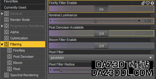 daz render settings filtering tab