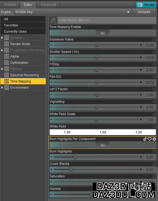 daz3d tone mapping inside the render settings