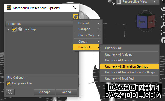 daz studio save material preset without dforce settings