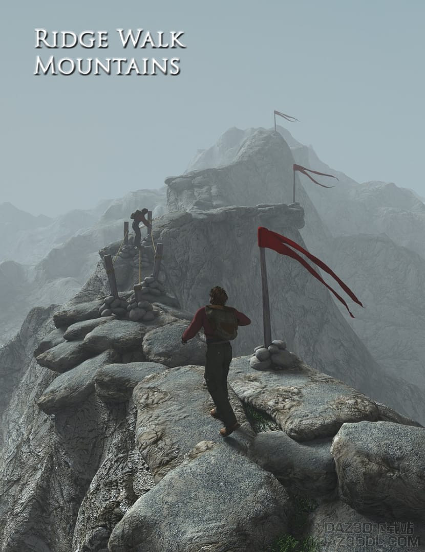 Daz山脊漫步山区的旗帜