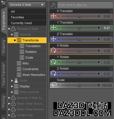 daz studio transform parameters