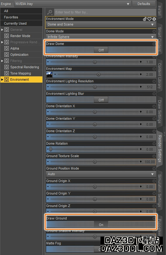 daz studio disable draw dome to render transparent images