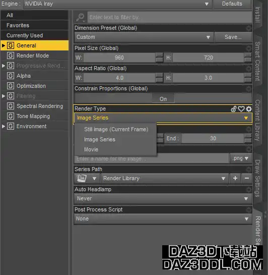 daz studio render transparent animation with image series