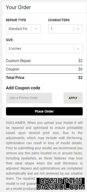 daz3d 3d print automatic optimization