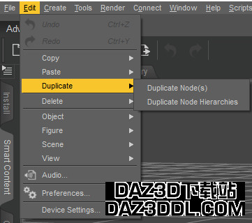 daz3d duplicate object menu in daz studio
