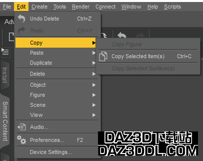 daz copy selected item to duplicate an object