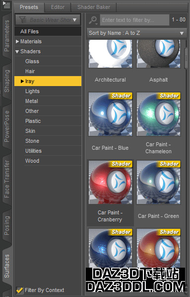 shader presets shonw as part of our daz3d texture tutorial