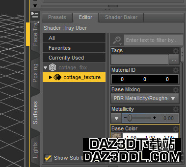 daz studio roughness map texture panel used after FBX to Daz3D import