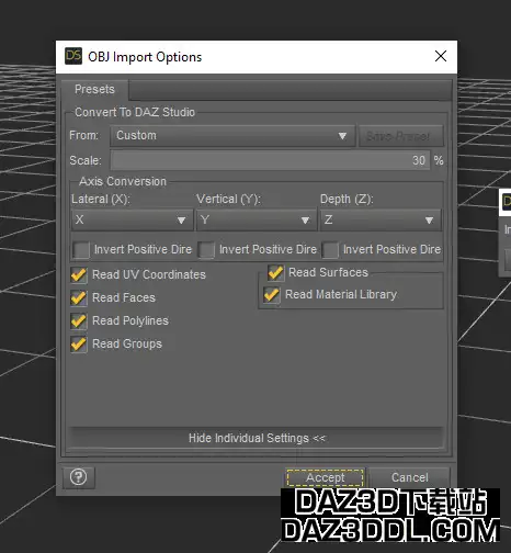 daz import model obj settings