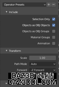 option settings obj export file blender