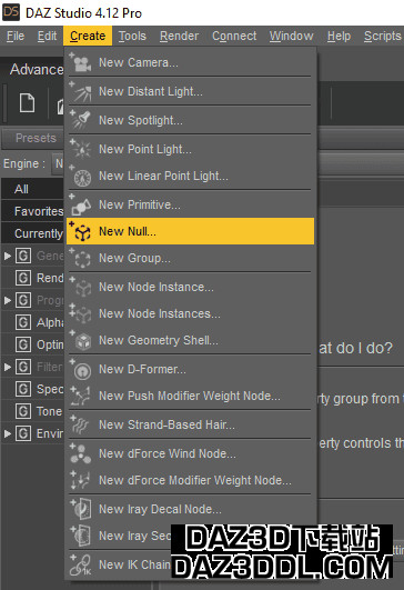 daz studio 创建新 Null 对象