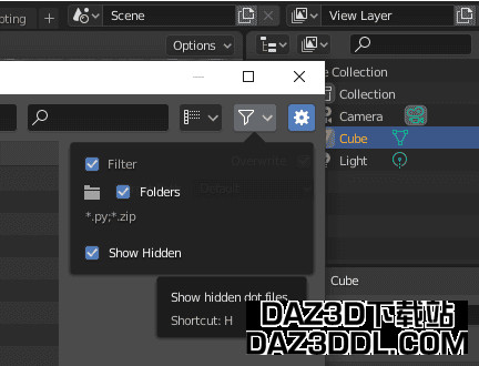 Blender file view hidden folder addon