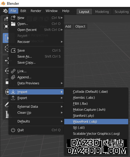 daz3d to blender import obj