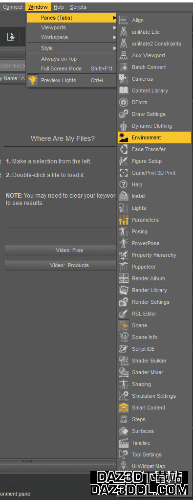 Daz3D 环境面板