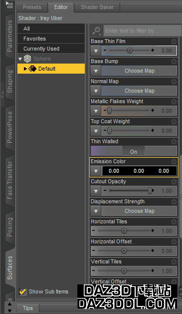 Daz3D 发光颜色