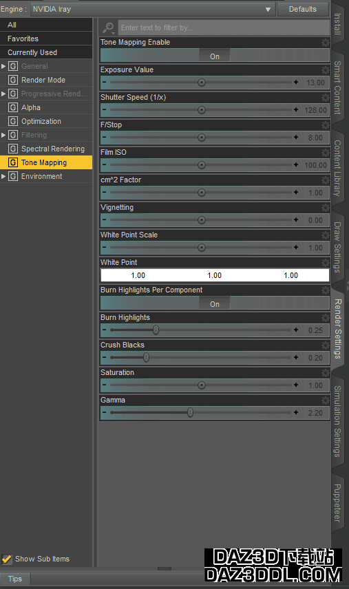 Daz Studio 灯光无法工作色调映射