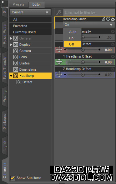 Daz Studio 关闭头灯