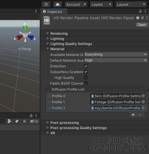 Unity3D 检查器面板扩散配置文件皮肤着色器材料