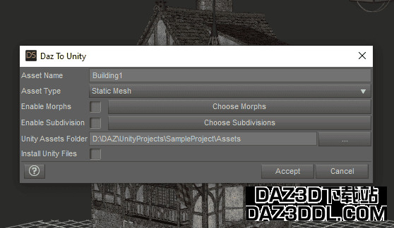 Daz Studio 导出选项静态网格到 Unity