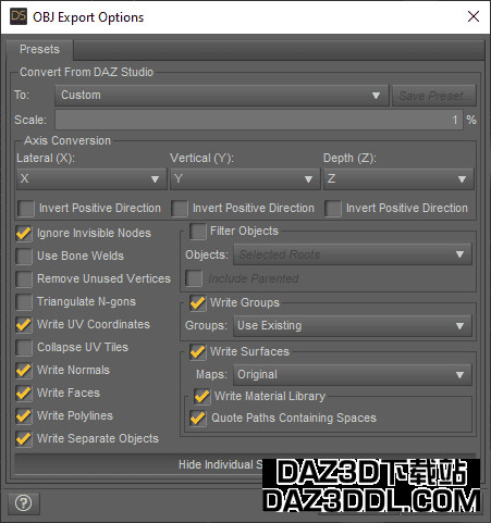 Daz Studio 导出选项