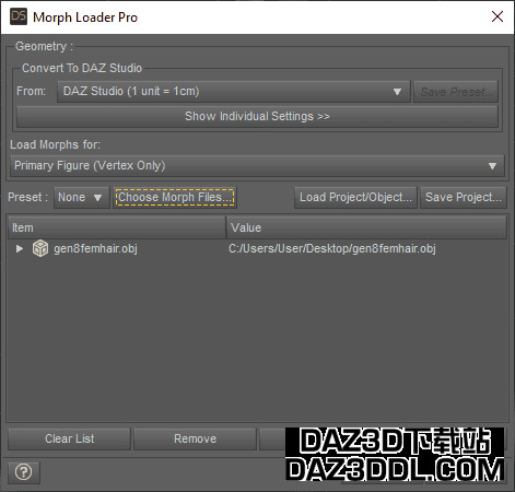 Daz3D 选择变形文件