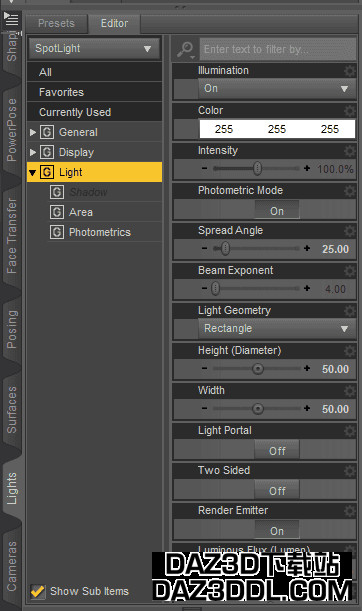 Daz3D 神光照明设置