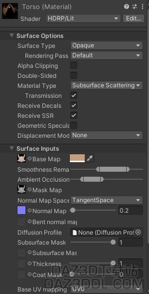Unity 材质纹理参数检查器皮肤扩散配置文件次表面散射