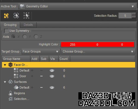 选择面组的daz3d