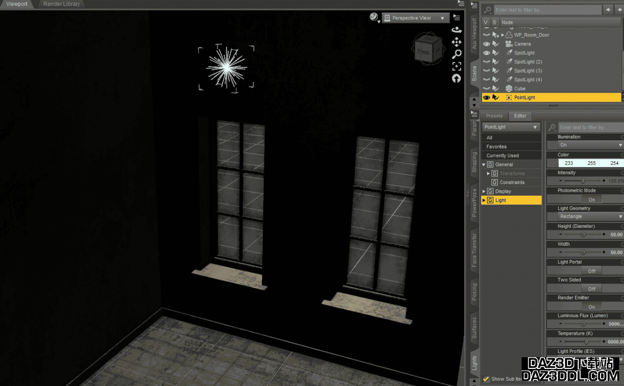 Daz Studio室内点光源