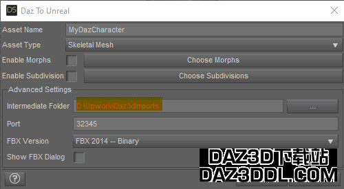 daz到unreal插件资产导出位置
