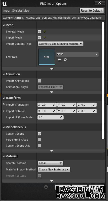 虚幻引擎fbx导入选项