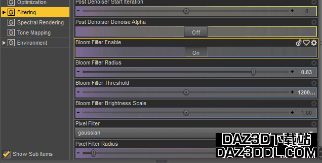 daz 渲染设置过滤辉光效果