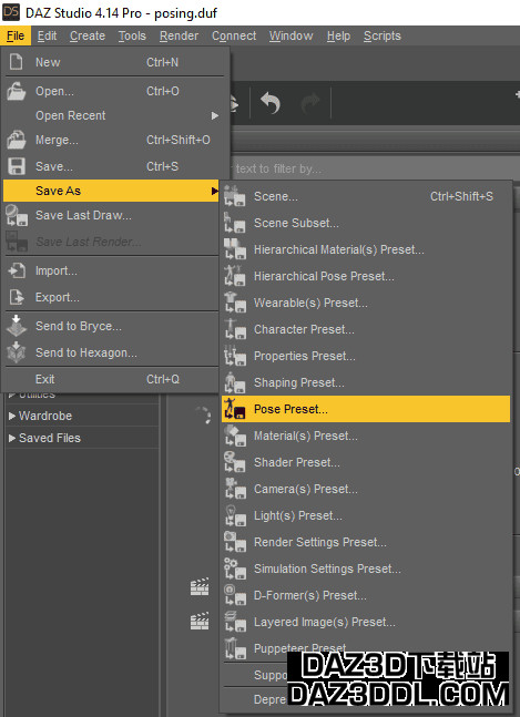 Daz保存姿势预设