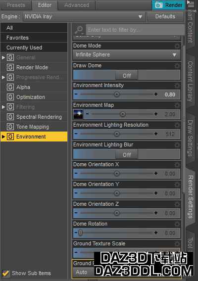Daz Studio 渲染设置 HDRI 环境面板