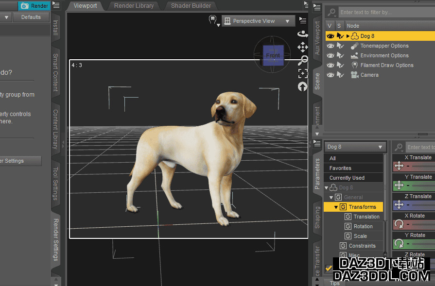 Daz视口预览Filament渲染场景选项狗