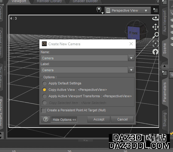 Daz相机创建视口透视视图