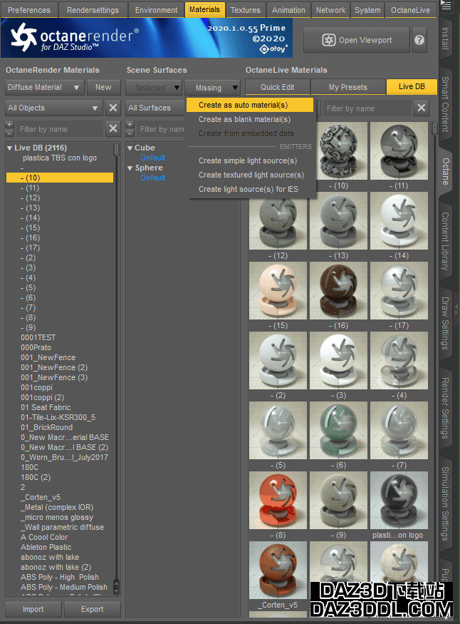 daz octane 自动材质