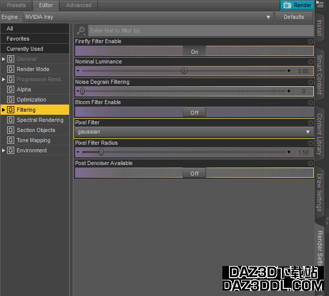 daz studio 锐化渲染设置