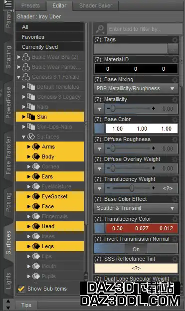 daz genesis8.1 skin settings