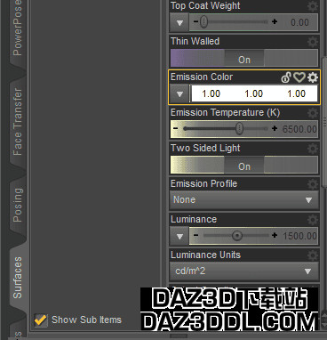 Daz Catchlight 发光颜色