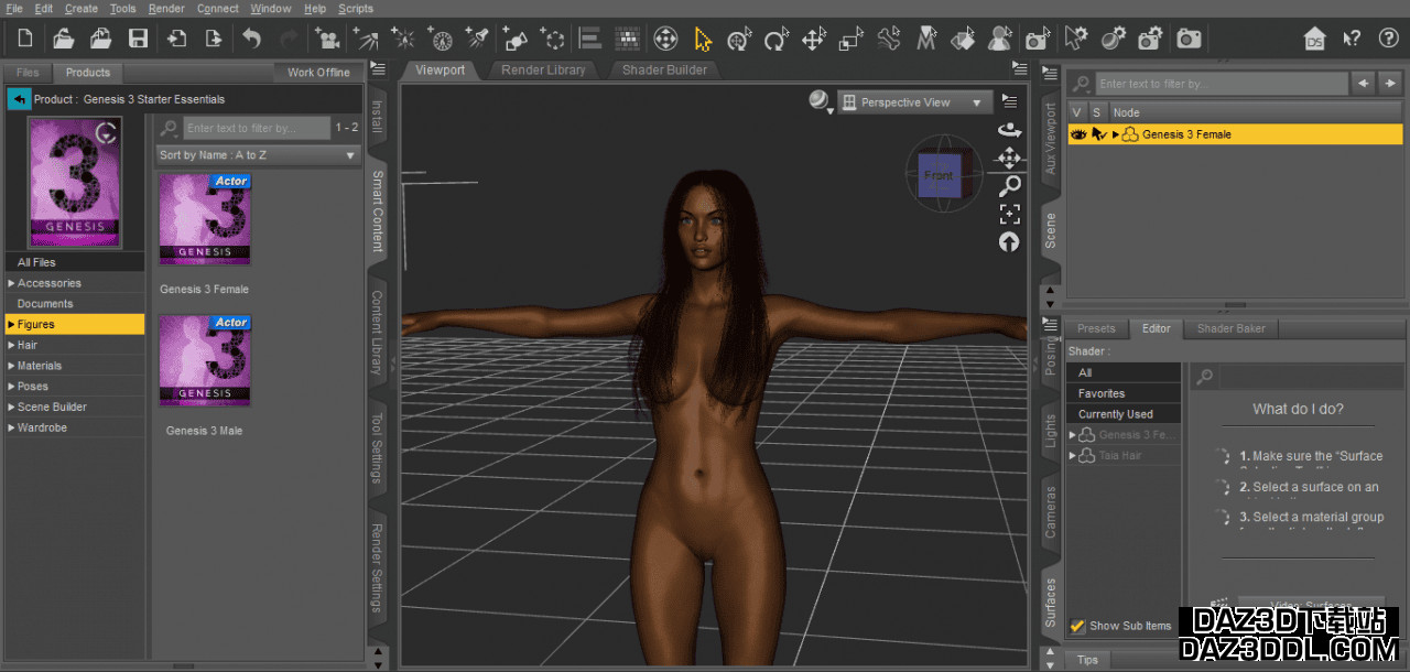 daz studio genesis 3 female figure viewport taia hd