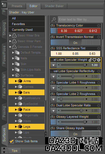 daz3d dual lobe specular weight