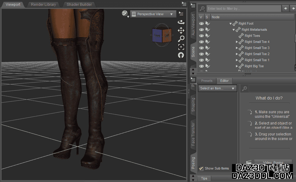 daz studio change position toe foot hidden