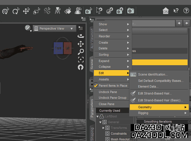 daz poke through edit geometry add smoothing modifier