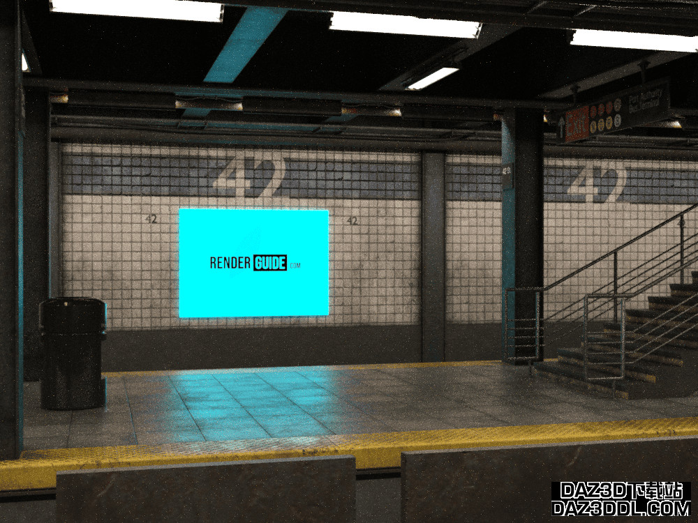 daz3d final render emission led screen subway