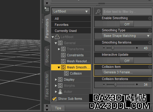 daz studio poke through mesh smoothing parameter