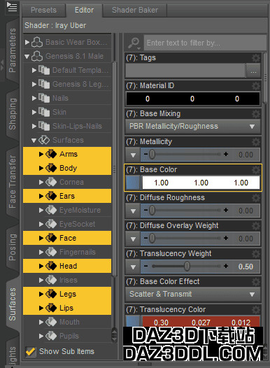 daz subsurface scattering settings